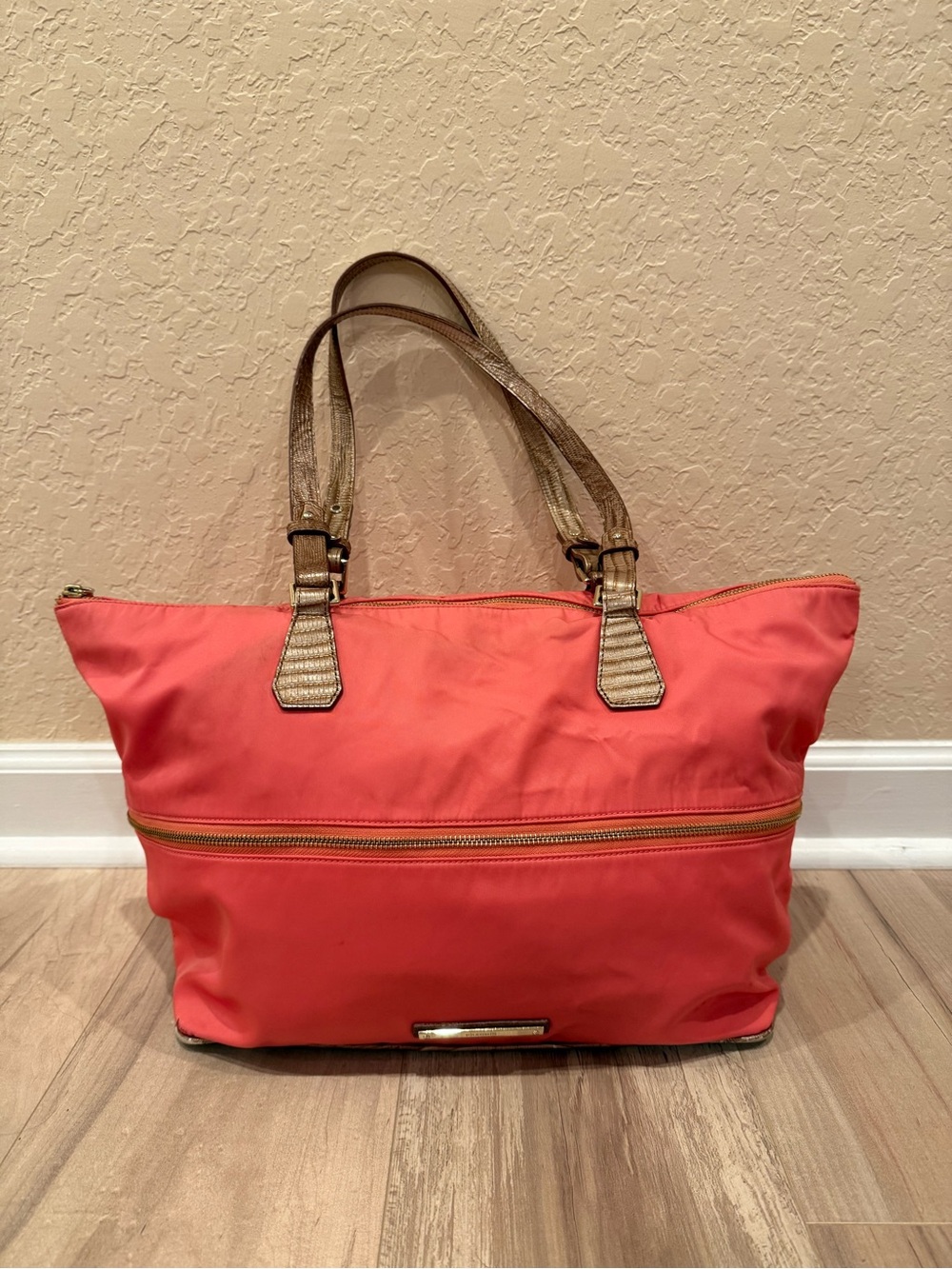 Brahmin Coral Tote Bag with Metallic Leather Handles